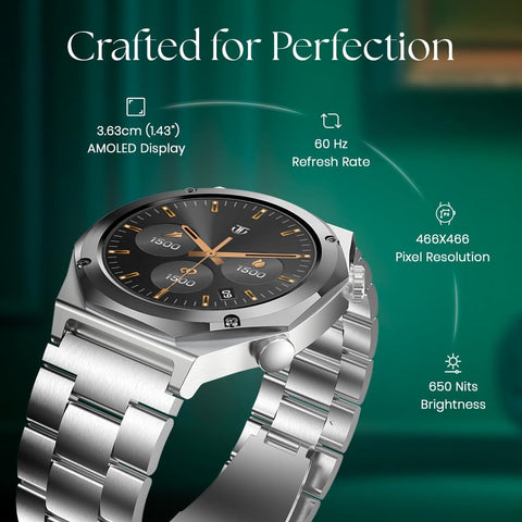 TITAN Maestro Smart Watch, 1.43" AMOLED Display, Titanium Case with Metal Band, GPS Navigation, Bluetooth Calling, IP67 Water Resistant (Black Rose Gold)