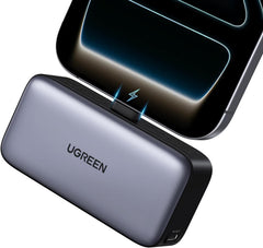 UGREEN Mini Power Bank, 5000mAh with Built-In 3.77mm Long USB C Connector | SCP 22.5W Fast Charging, pocket-sized, charging for iPhone 17/16, Galaxy S26, AirPods, Huawei, for travel/work/outdoor use
