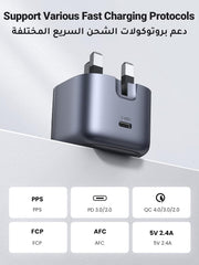 UGREEN CD305-90878, GaN 30W Fast Travel Wall Charger 1C 30W Max Output UK Plug, Black | Wall Plug Power Adapter Compatible with iPhone 17 16 15 14 Pro Max Galaxy S25 S24 Ultra Pixel 9 8 7 iPad Air Mini