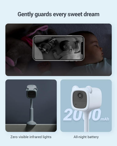 EZVIZ Wireless Battery-Powered Baby CAM, Crying Detection, Baby Activity Detection, Out-of-Crib Alert, 1080P, IR Night Vision, Wire-Free Setup, Two-Way Talk, SD Card,Blue Color for Boys (BM1)
