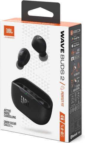 JBL Wave Buds 2 True Wireless Noise Cancellling Earbuds, Pure Bass Sound, Bluetooth 5.3, LE Audio, Smart Ambient, 4-Mic Technology, 40H Battery, Water and Dust Resistant - JBLWBUDS2BLK, Black