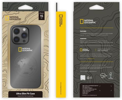 National Geographic Global Seal Ultra Slim Fit Thin Compact designed for iPhone 15 Pro Case Cover - Black