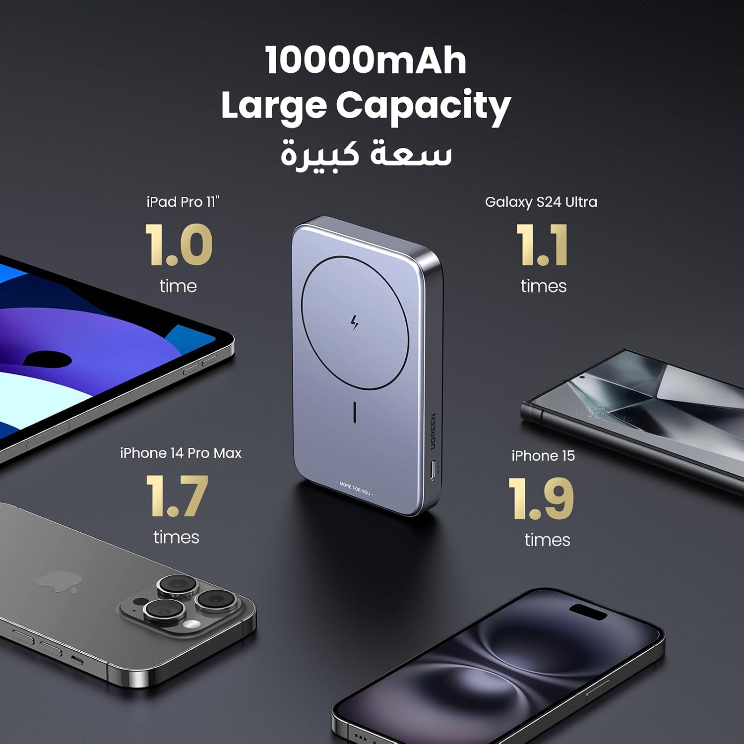 UGREEN Wireless Power Bank 10000mAh, Magsafe Portable Charger with Kickstand Magnetic, Designed for MagSafe Battery Pack, PD 20W USB-C Fast Charging Portable Chargerfor iPhone 17-12 Series, Space Grey