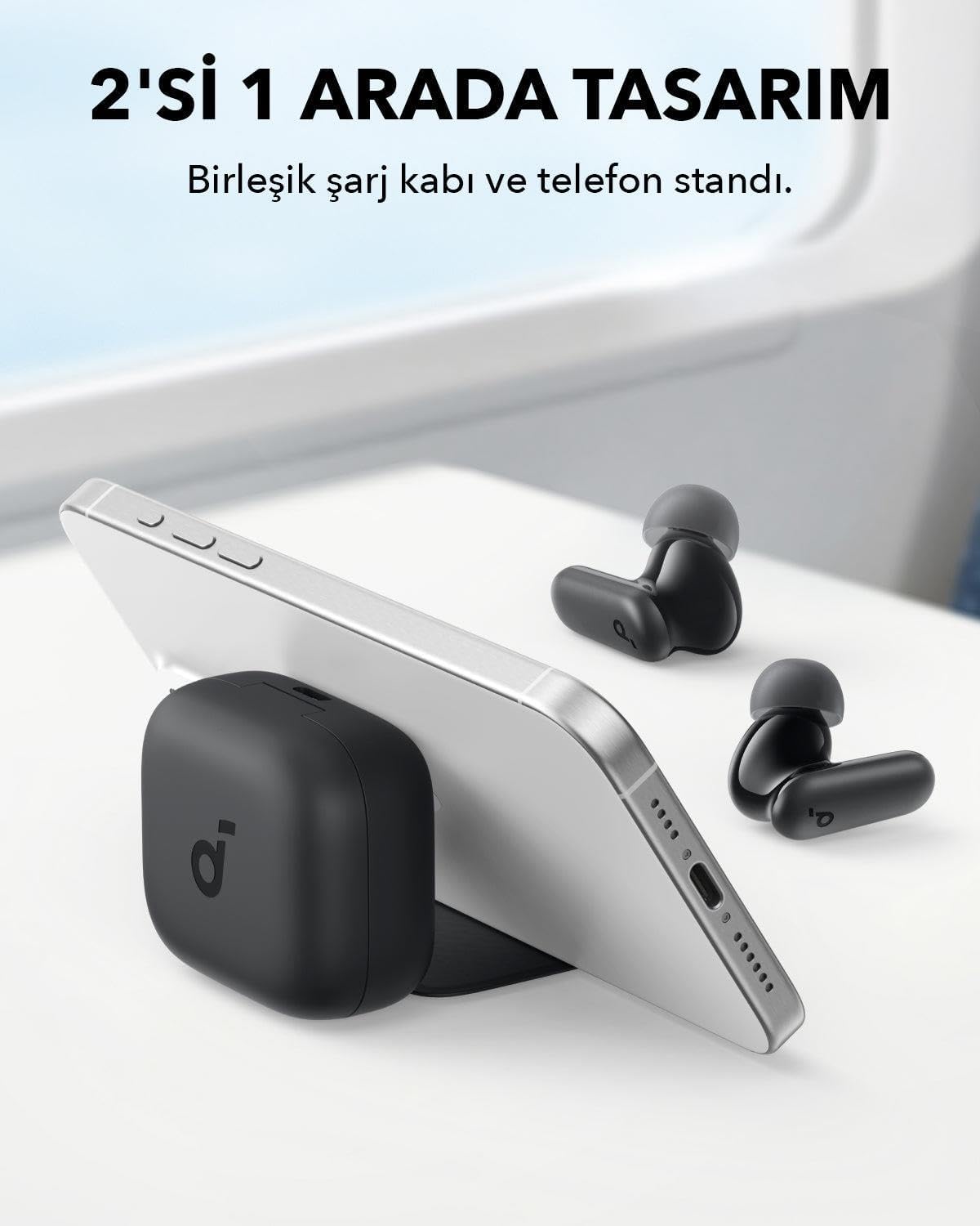 Soundcore by Anker R50i NC Wireless Bluetooth Earphones, Powerful and Smart Noise Cancelling, Powerful Bass, 45 Hours Playtime, 2-in-1 Case and Phone Stand, IP54, Bluetooth 5.4, Black