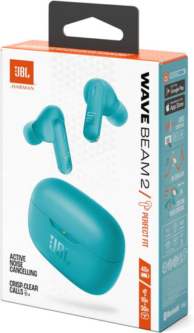 JBL Wave Beam 2 Adaptive Noise Cancelling with Smart Ambient True Wireless Earbuds, Deep Bass, Comfort Fit, 40H Battery, Hands-Free + VoiceAware, Water and Dust Resistant - JBLWBEAM2BLU, Blue