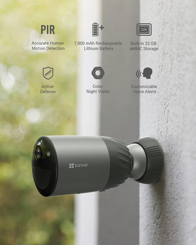 EZVIZ BC1C 2MP KIT Security Camera Outdoor Wireless, Large Rechargable Battery, Free 32 GB Local Storage, PIR Motion Detection, Two-way Talk, Colour Night Vision, Waterproof, H.265(BC1C 2MP KIT)