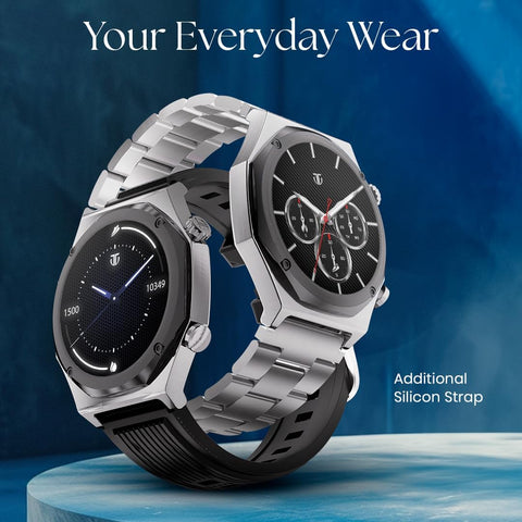 TITAN Maestro Smart Watch, 1.43" AMOLED Display, Titanium Case with Metal Band, GPS Navigation, Bluetooth Calling, IP67 Water Resistant (Black Rose Gold)
