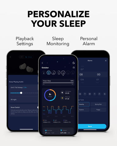soundcore Sleep A20 by Anker Sleep Earbuds, Noise Blocking Sleep Headphones, Small Design for Side Sleepers, 80H Playtime, Stream Content via Bluetooth 5.3, Sleep Monitor, Personal Alarm