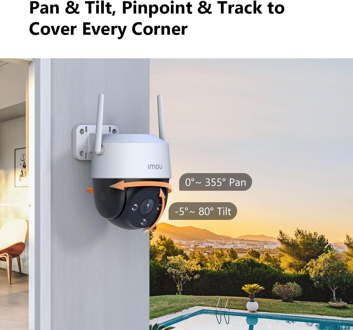 Imou 1080P Security Camera Surveillance Camera Outdoor, 360° Wi-Fi Camera for Home Smart with Human Detection Motion Tracking Two-Way Talk 30m IR Color Night Vision IP66 Water Proof Siren(Cruiser SE+)