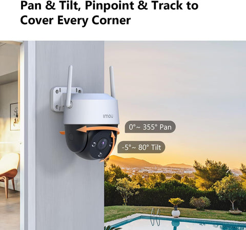 Imou 1080P Security Camera Surveillance Camera Outdoor, 360° Wi-Fi Camera for Home Smart with Human Detection Motion Tracking Two-Way Talk 30m IR Color Night Vision IP66 Water Proof Siren(Cruiser SE+)
