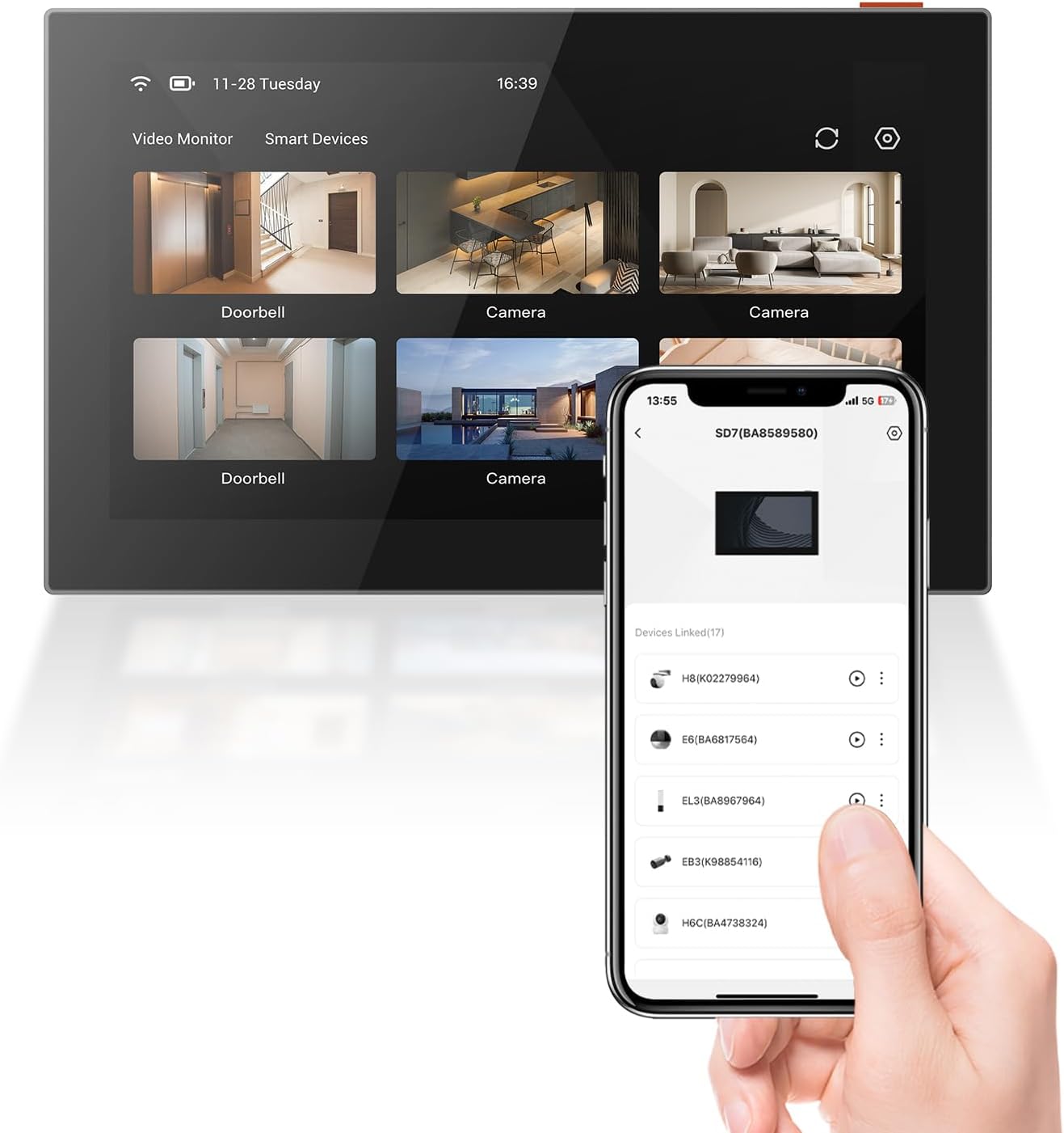 EZVIZ 7'' Wireless Security Monitor with Smart Touch Screen for Home System, 4600mAh Battery, 2.4GHz Wi-Fi, Two-Way Audio, Remote Control with APP, SD7
