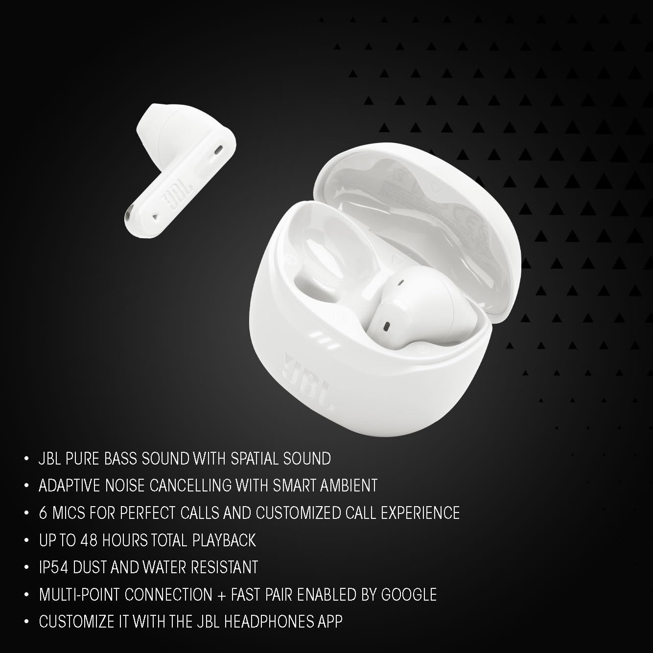 JBL TUNE FLEX 2 True Wireless Adaptive noise cancelling with Smart Ambient, Up to 48 hours total playback, IP54 dust and water resistant, JBLTFLEX2GBLK, GBlack