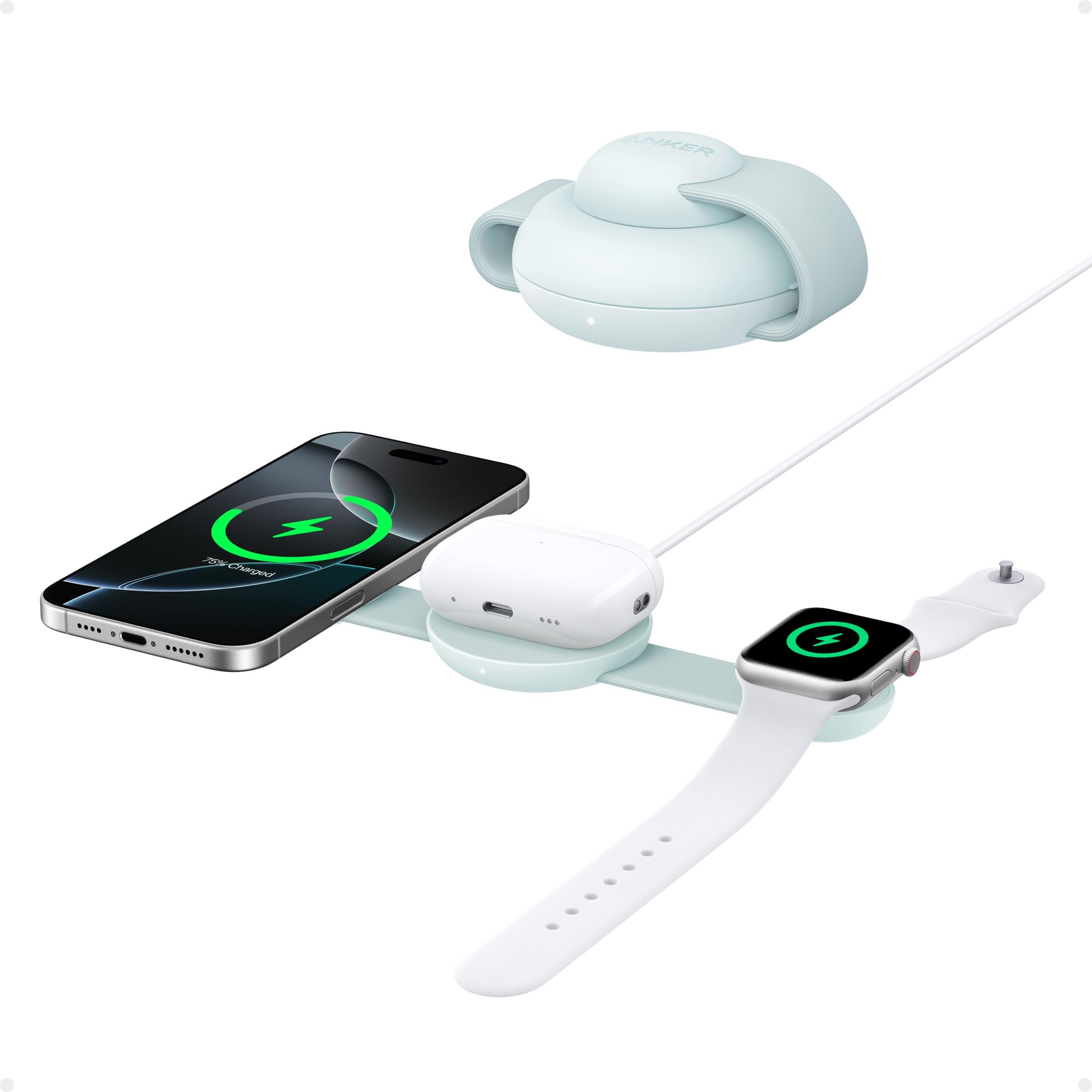 Anker MagSafe Compatible MagGo UFO 3-in-1 Charger, iPhone 17 Wireless Charging Station, 15W Qi2 Certified, Foldable Travel Charging Pad, for iPhone 17/16/15, AirPods, Apple Watch (Not a Power Bank)