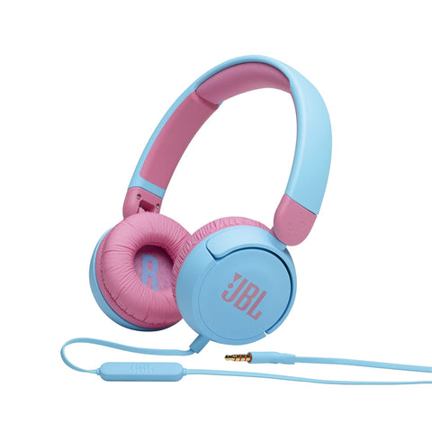 JBL Junior 320 BT Wireless On-Ear Bluetooth Headphones with Built-in Microphone for Kids, 50 Hours Playback, Safe Sound, Low Volume, Easy Operation and Sticker Set, Blue - JBLJR320BTBLU