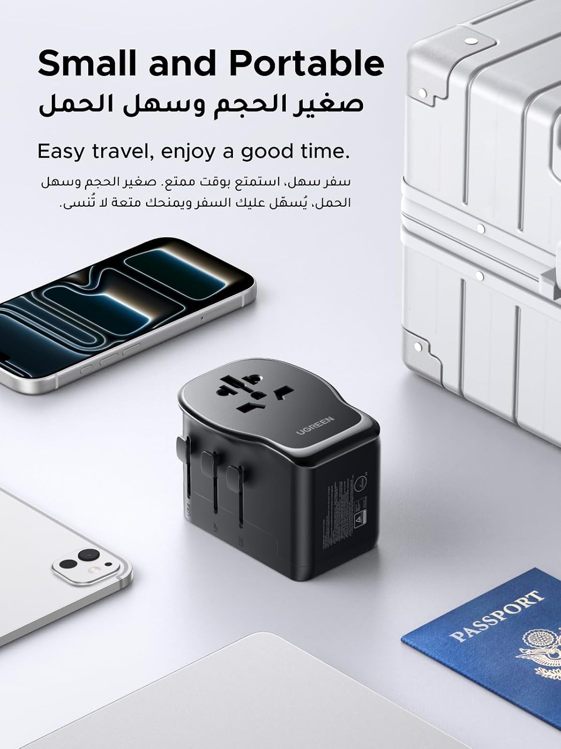 UGREEN GaN Universal Travel Adapter Worldwide Plug with 3 USB Ports PD 65W | GaN International Charger, 65W USB Fast Charging, 2 USB-C+1 USB-A Ports, Power 4 Devices Simultaneously, Broad Compatibility