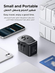 UGREEN GaN Universal Travel Adapter Worldwide Plug with 3 USB Ports PD 65W | GaN International Charger, 65W USB Fast Charging, 2 USB-C+1 USB-A Ports, Power 4 Devices Simultaneously, Broad Compatibility
