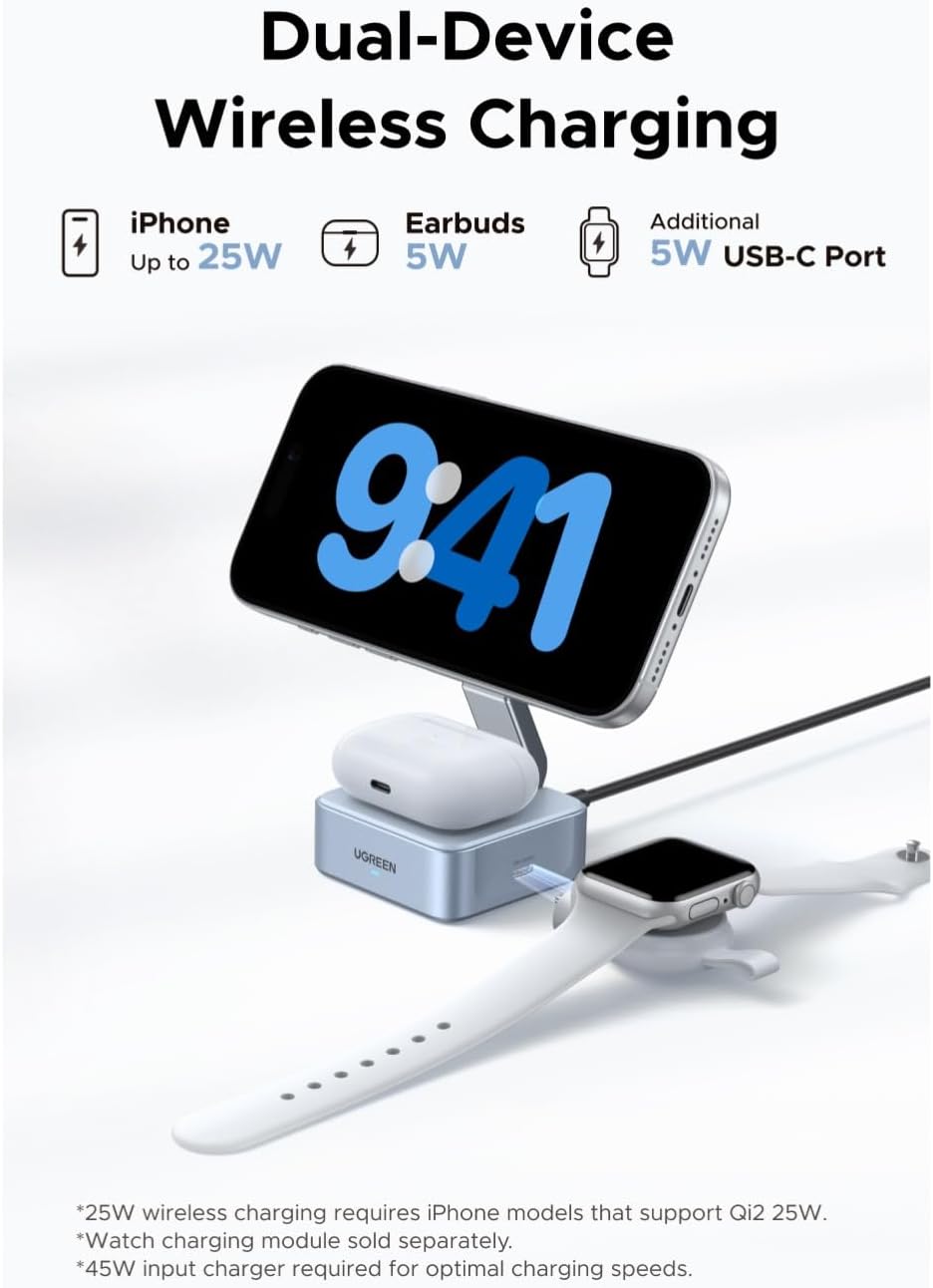 UGREEN 2-in-1 Magnetic 25W Wireless Charger Gray