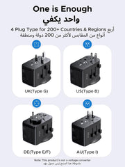 UGREEN GaN Universal Travel Adapter Worldwide Plug with 3 USB Ports PD 65W | GaN International Charger, 65W USB Fast Charging, 2 USB-C+1 USB-A Ports, Power 4 Devices Simultaneously, Broad Compatibility
