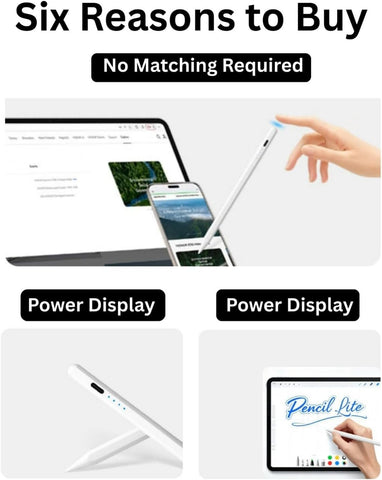 HONOR CHOICE Amork Pencil Lite Universal Capacitive Stylus Pen, Magnetic Attachment, USB-C Charging, 8-Hour Battery Life, Includes Spare Tip, White