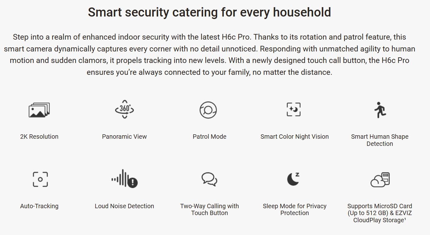 H6c Pro 2K (3MP) Smart Home Camera with 360° Pan & Tilt, Color Night Vision, and AI Motion Detection, White