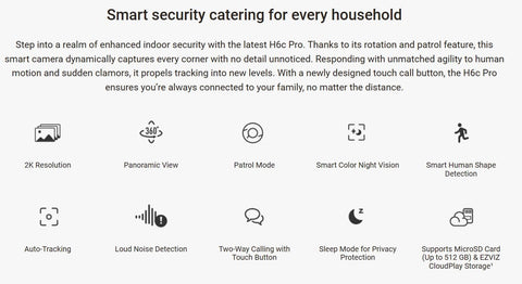 H6c Pro 2K (3MP) Smart Home Camera with 360° Pan & Tilt, Color Night Vision, and AI Motion Detection, White