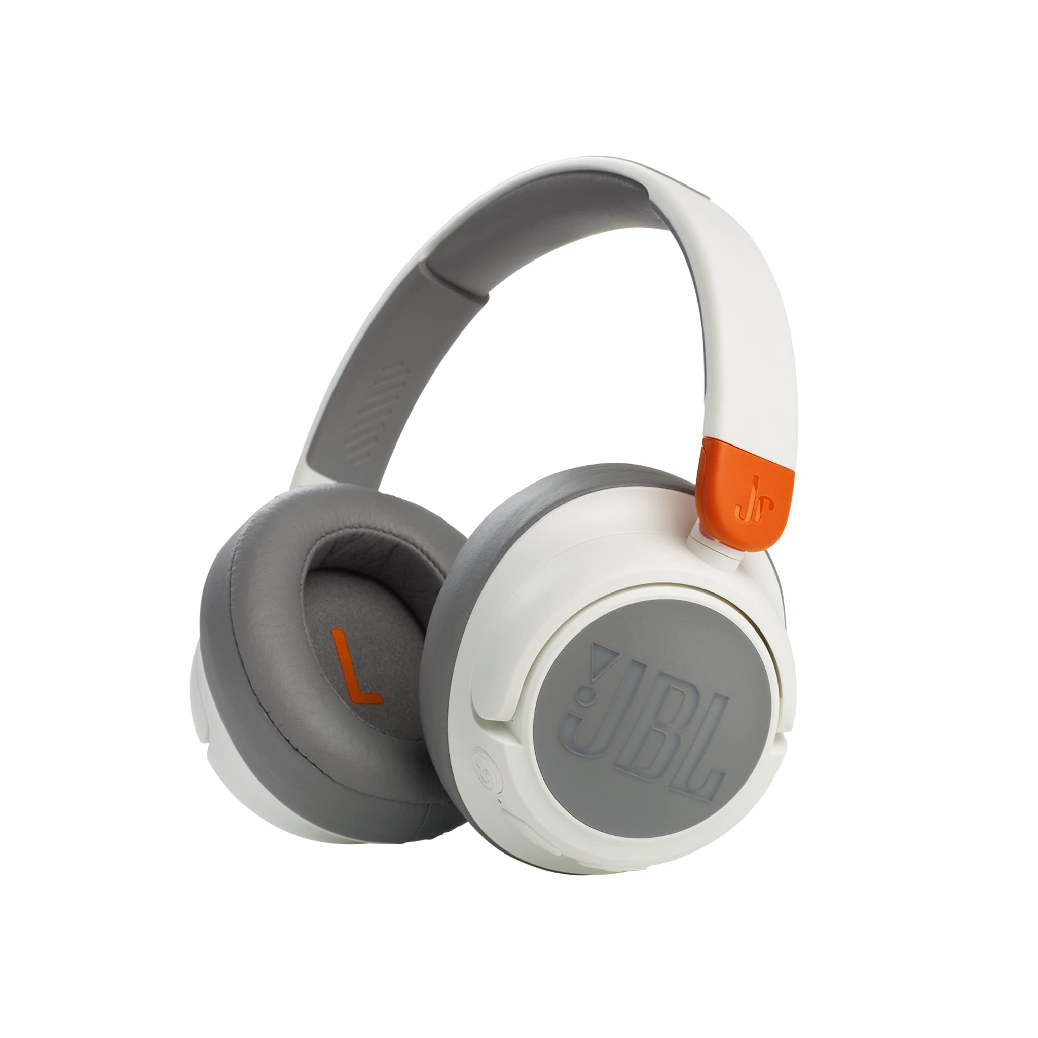 JBL Junior 470 NC Wireless Over-Ear Bluetooth Headphones with Active Noise Cancelling for Kids, Microphone, 50h Playback, JBL Safe Sound, Low Volume, Easy Operation and Stickers, White