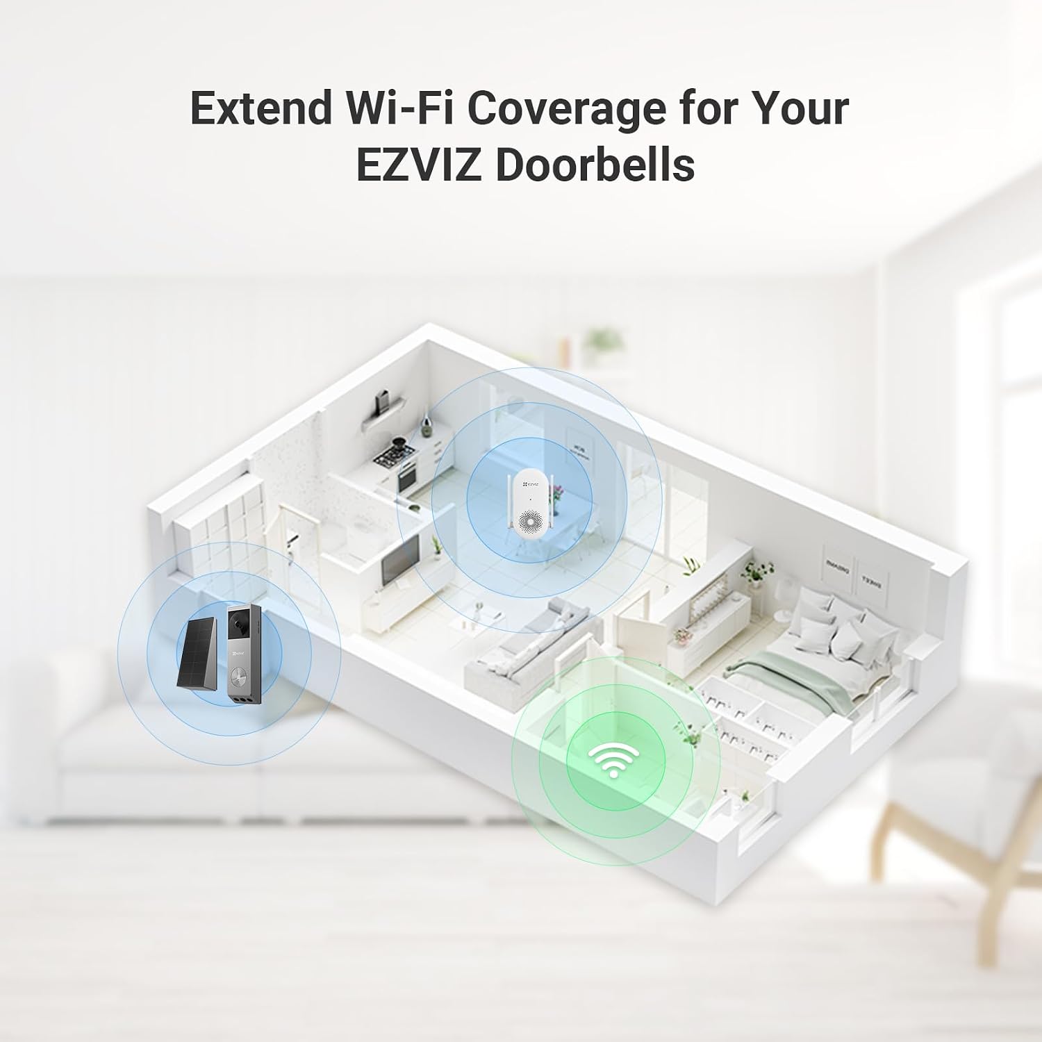 EZVIZ CH1 Smart Wi-Fi Chime Designed for Battery-Powered Video Doorbells (EP3x Pro & More), 0-72 dB Adjustable Volume, 20 Ringtones, Plug-In Installation, Real-Time Audible Alert, APP Control, White