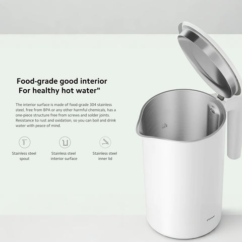 Xiaomi Electric Kettle 2 – 1.7L BPA-Free Stainless Steel Electric Kettle with 1800W Quick Boil, high capacity up to 8 cups, Auto Shut-Off, Boil-Dry Protection, Lightweight Design– White