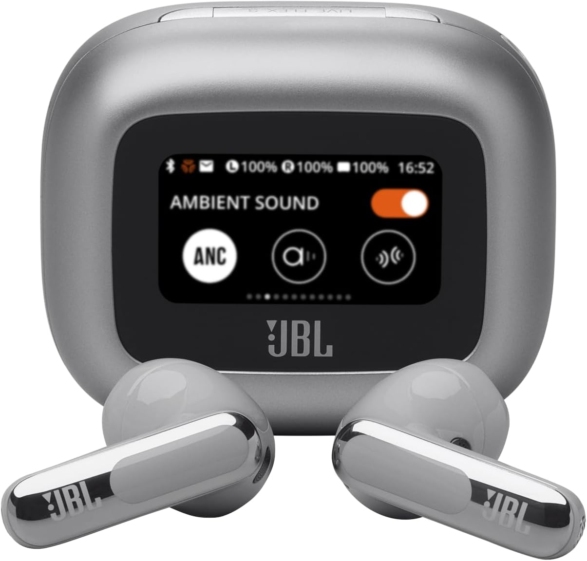 JBL LIVE FLEX 3 True wireless noise-cancelling earbuds with open-stick design and 50 hours total playback plus wireless charging, JBLLIVEFLEX3SIL, Silver