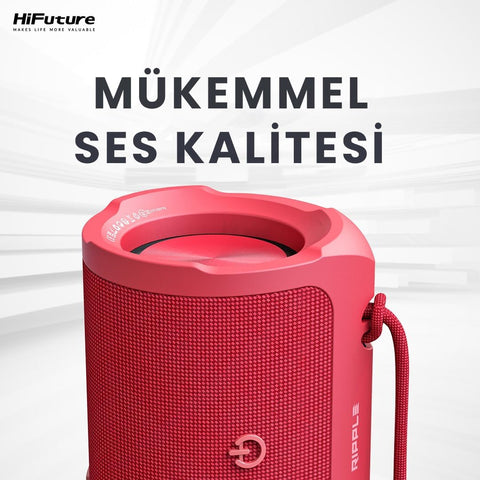 HiFuture Ripple BeatMaker IPX7 Portable Wireless Speaker, Red, Bluetooth