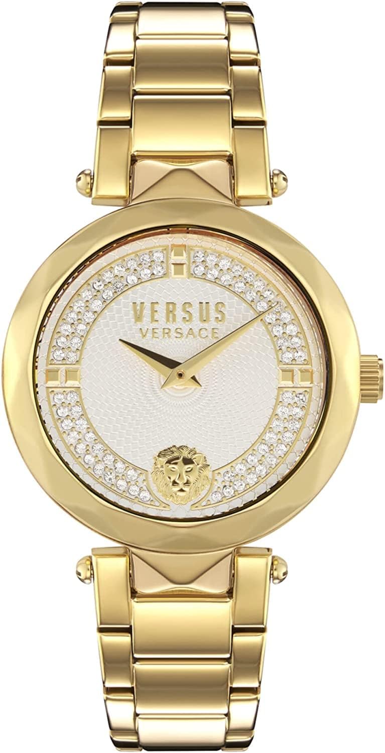 Versus Covent Garden Crystal Analog Watch For Women With Yellow Gold Tone Stainless Steel Bracelet 37 MM - V WVSPCD1F21