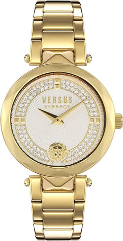 Versus Covent Garden Crystal Analog Watch For Women With Yellow Gold Tone Stainless Steel Bracelet 37 MM - V WVSPCD1F21