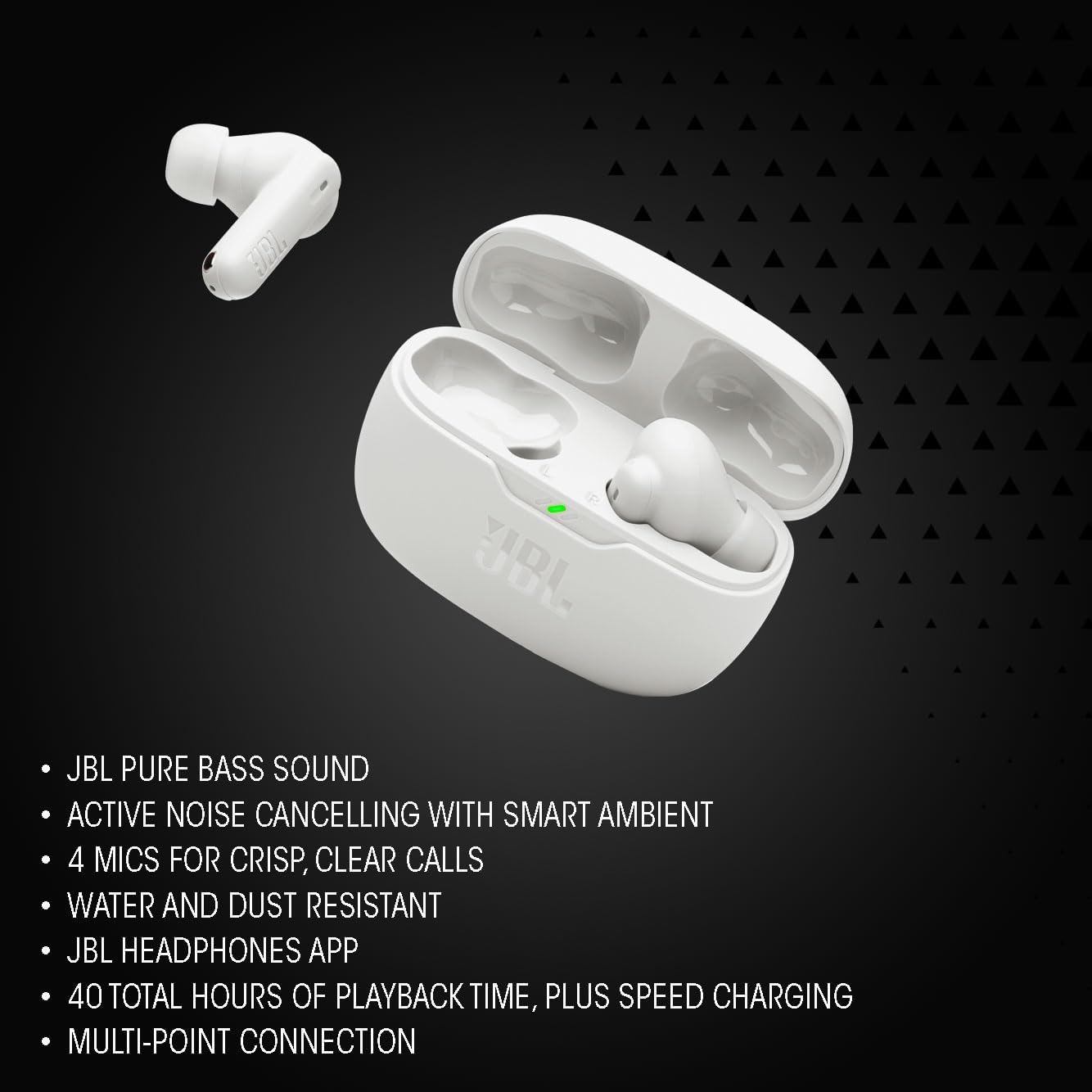 JBL Wave Beam 2 Adaptive Noise Cancelling with Smart Ambient True Wireless Earbuds, Deep Bass, Comfort Fit, 40H Battery, Hands-Free + VoiceAware, Water and Dust Resistant - JBLWBEAM2BLU, Blue