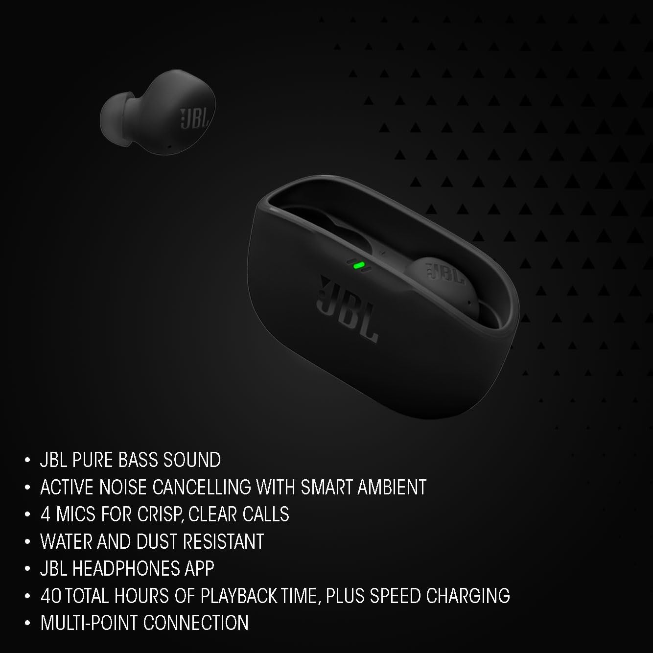 JBL Wave Buds 2 True Wireless Noise Cancellling Earbuds, Pure Bass Sound, Bluetooth 5.3, LE Audio, Smart Ambient, 4-Mic Technology, 40H Battery, Water and Dust Resistant - JBLWBUDS2BLK, Black