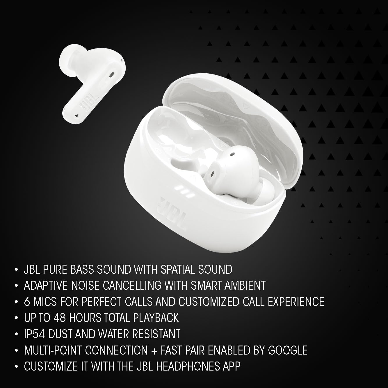 JBL Tune Beam 2 True Wireless Adaptive Noise Cancelling with Smart Ambient Earbuds, Personi-Fi 3.0, Multi-point connection, 6-Mics Technology, 48H Battery, Water and Dust Resistant - JBLTBEAM2BLK
