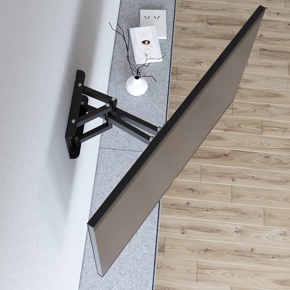 Hama TV Wall Mount Swivelling, Tilting, Extendable (TV Wall Mount 32-84 Inches, VESA 100 x 100 to VESA 600 x 400, up to 50 kg, 2 Arms, 3 Joints, with Fischer Dowels and Drilling Template) Black