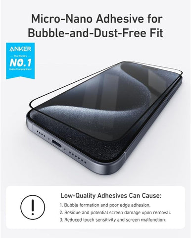 Anker iPhone 16 Pro Screen Protector, Bubble & Dust-Free iPhone HD Tempered Glass, Durable & Drop-Proof with 9H Hardness, Easy Installation, iPhone 16 Pro 6.3-Inch (2-Pack)