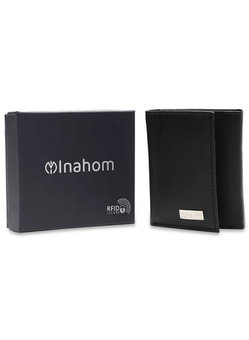 Inahom Inahom Tri-Fold Organised Wallet Flat Nappa Genuine and Smooth Leather Upper IM2021XDA0005-001-Black