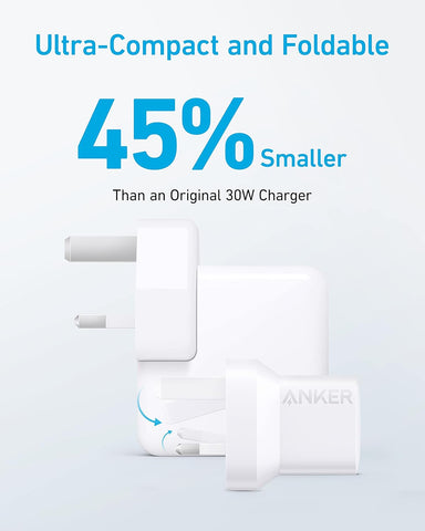 Anker USB C Plug, 323 Charger (33W), 2-Port Compact USB C Charger with Foldable Plug for iPhone 15/15 Pro Max/14/13, Pixel, Galaxy, iPad/iPad Mini, and More (Cable Not Included) - White