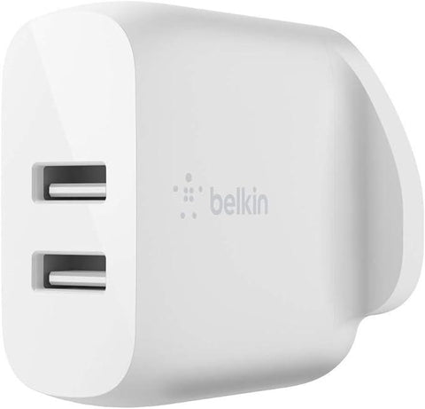 Belkin Boost Charge Dual USB-A Wall Charger 24W (For iPhone 14, iPhone 14 Plus, iPhone 14 Pro, iPhone 14 Pro Max, iPhone 13, iPhone 12, Samsung Galaxy S23, S23+, S22, Pixel and more)