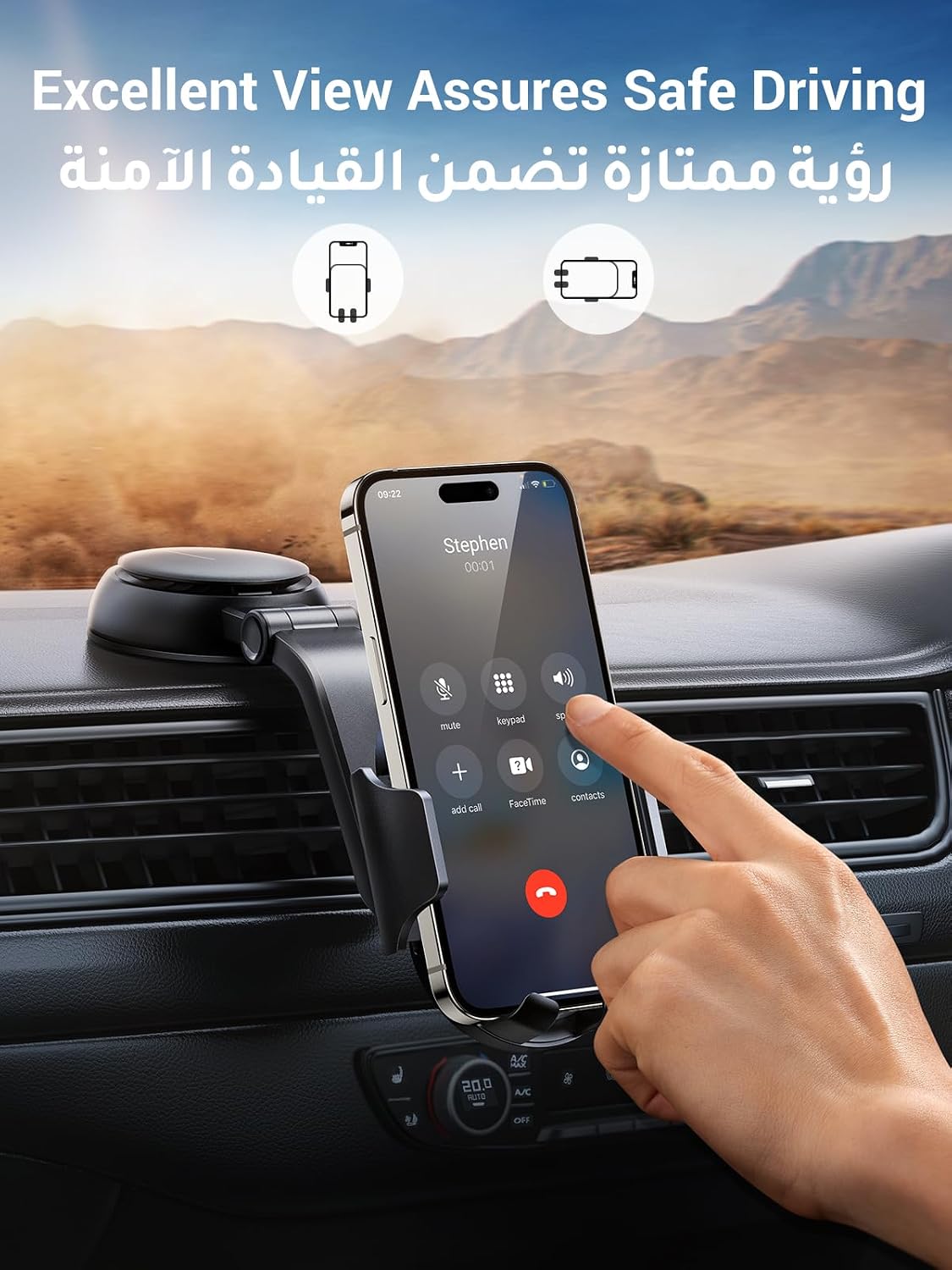 UGREEN Car Phone Holder Car Mount for Dashboard & Windscreen, Mobile Phone Holder, 360 Degree Rotatable Super Stable, Fit for iPhone 16/15/14/13, Samsung Galaxy S25/24/23/S22