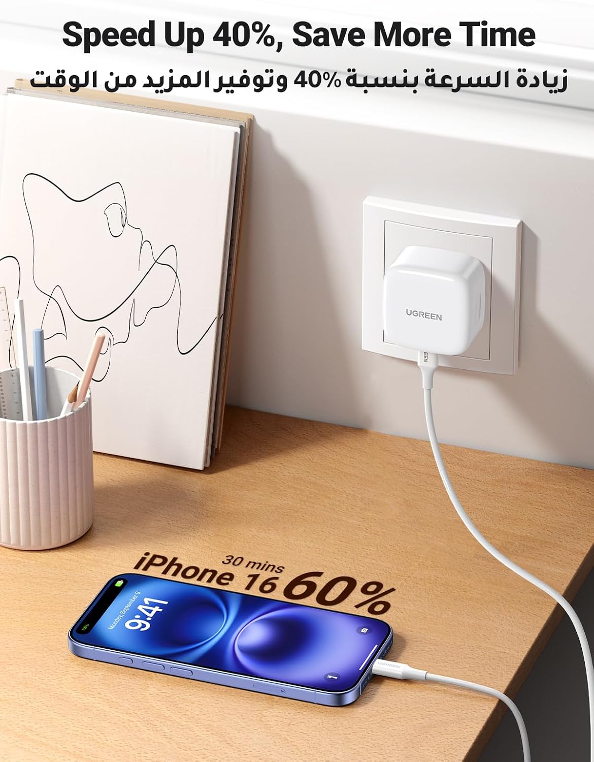 UGREEN PD 30W iPhone 16 Pro Charger USB-C Power Adapter Fast Charging Type C Wall Plug Charger Compatible for iPhone 16 Pro Max/15, iPad, Samsung S25U/S24U, Xiaomi Redmi Note 14/13/12, POCO X7 etc