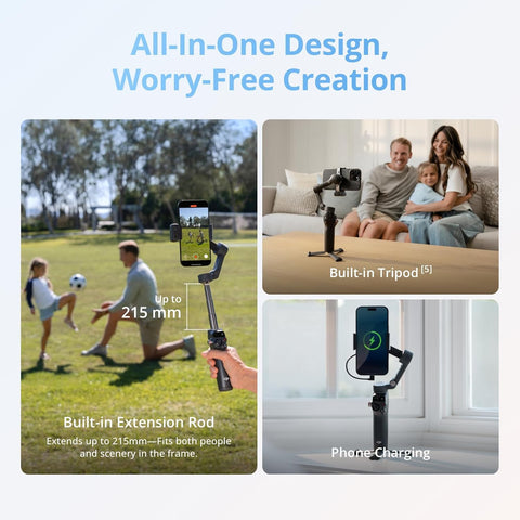 DJI Osmo Mobile 8 Gimbal Stabilizer for Phone, Native Tracking with Audio & Lighting, 360° Pan Rotation, Built-in Extension Rod & Tripod, 10h Battery, Extension Rod, Robust 3-Axis Stabilization