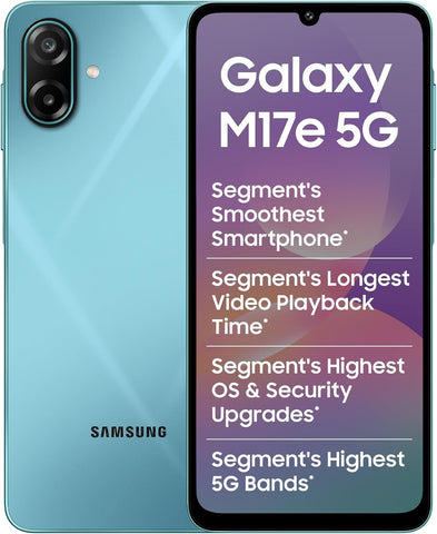 Samsung Galaxy M17e 5G Mobile (Blitz Blue, 6GB RAM, 128GB Storage) | Smoothest 120 Hz Refresh Rate| Monster 6000 mAh Battery | IP54 | 6 Gen OS Upgrades | AI | Gemini Live | Without Charger