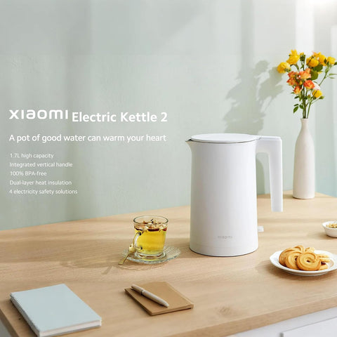 Xiaomi Electric Kettle 2 – 1.7L BPA-Free Stainless Steel Electric Kettle with 1800W Quick Boil, high capacity up to 8 cups, Auto Shut-Off, Boil-Dry Protection, Lightweight Design– White