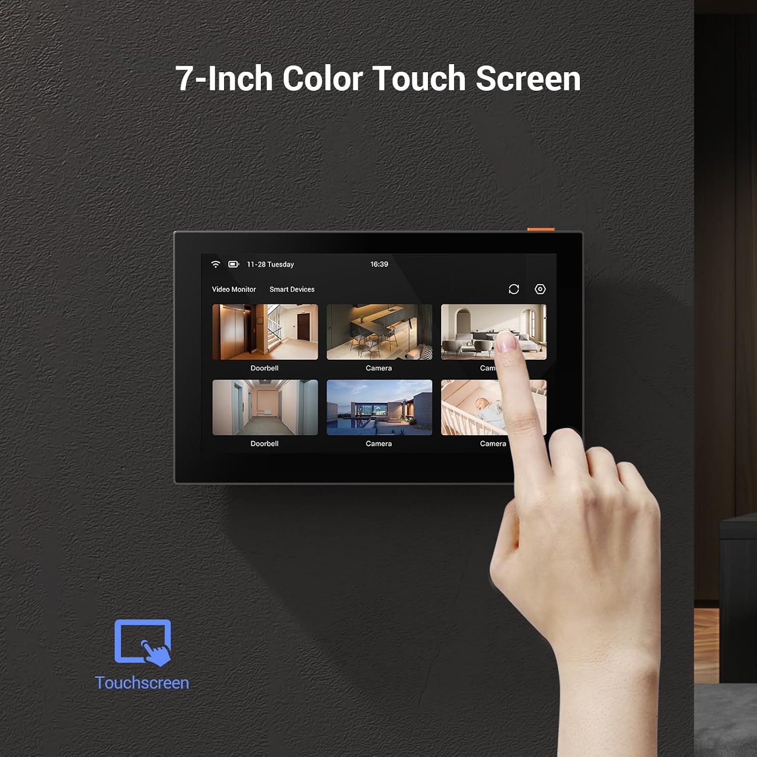 EZVIZ 7'' Wireless Security Monitor with Smart Touch Screen for Home System, 4600mAh Battery, 2.4GHz Wi-Fi, Two-Way Audio, Remote Control with APP, SD7