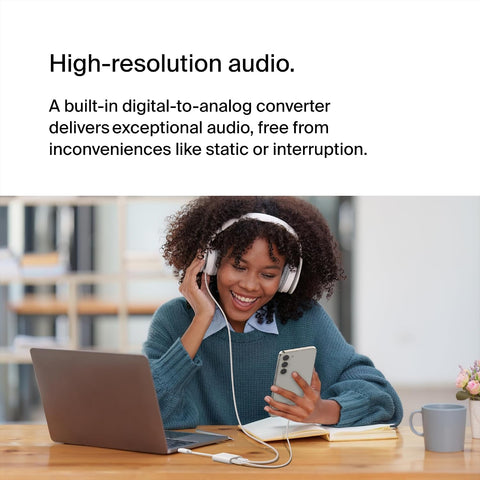 Belkin RockStar USB-C Audio + Charge Adapter, Headphone Adapter w/ USB-C 60W Power Delivery Fast Charging for iPhone 16, iPad Pro, Galaxy, Note, Google Pixel, LG, Sony, OnePlus, and More - White