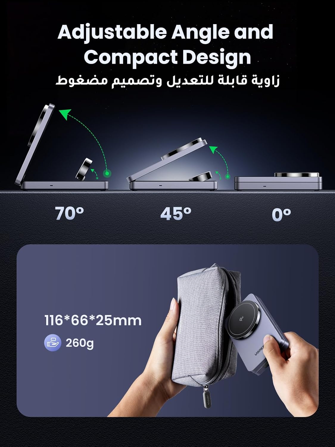 UGREEN MagFlow Qi2 15W Wireless Charger, 3 in 1 Fast Charging Qi2 Certified Charger Stand, Foldable Magsafe Compatible with iPhone 16/15/14/13/12, AirPods 4/3/2, Apple watch with 1M Cable