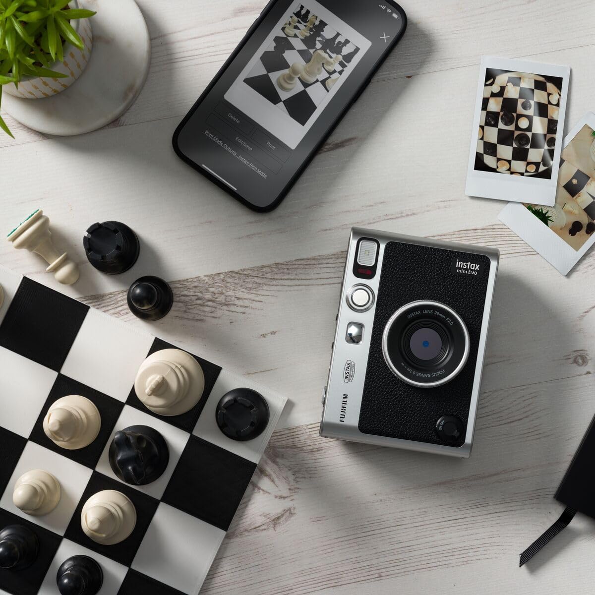 Fujifilm INSTAX Mini EVO Hybrid Instant Camera – Black (USB-C) | Instant Print with Digital Preview, Creative Modes & Built-In Selfie Mirror