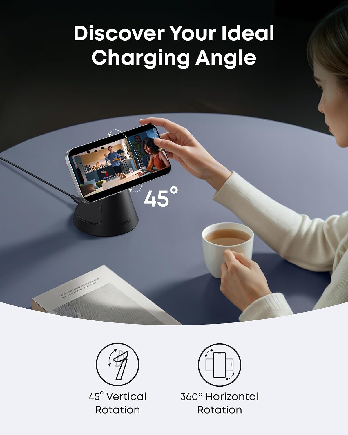Anker MagGo Magnetic Wireless Charger (Dock Stand), 3-in-1 Qi2 Certified 15W MagSafe Compatible Wireless Charger, For iPhone 17/16 Series, Apple Watch, AirPods Pro, and More (Adapter Included